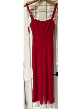 Crystal Sky Red Cut-Out Jumpsuit with Tie Back Detail, Size Small